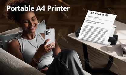 A4 Wireless Bluetooth PDF Printer Mini Portable Thermal Mobile Maker For Home Office PDF Photo Print with 50pcs Thermal Paper