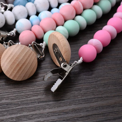 BPA-Free Silicone Pacifier Clips Chain with Beads Dummy Clip Holder Soother Teething Toy Chew Gift for Babies