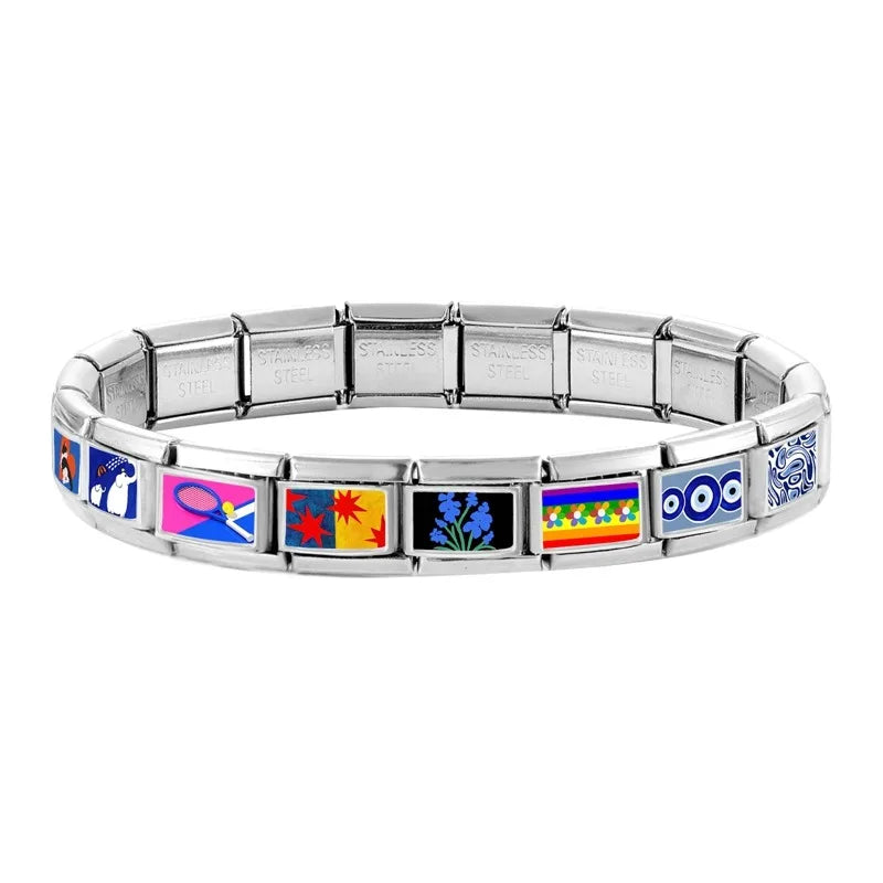 Fashion Blue NO.8 Ball Panda Elephant Cat Flower Italian Charms Fit 9mm Stainless Steel Women Fashion Bracelet DIY Jewelry Gifts