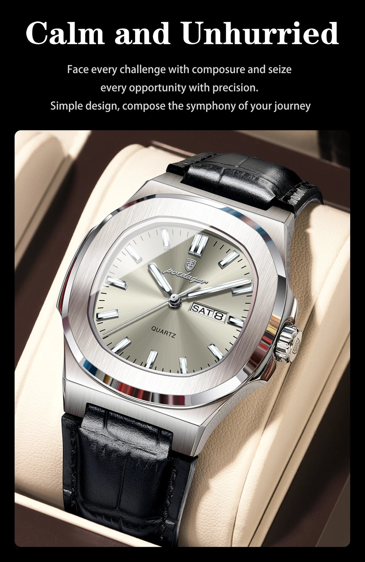 POEDAGAR Top Fashion Men's Quartz Watches Luxury Luminous Waterproof Man Clock Week Date Leather Business Men Watch Reloj Hombre