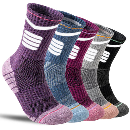 5 Pairs Merino Wool Hiking Reflective Socks Outdoor Night Men&Women Trail Running Cycling Trekking Moisture Wicking Cushion Crew Socks