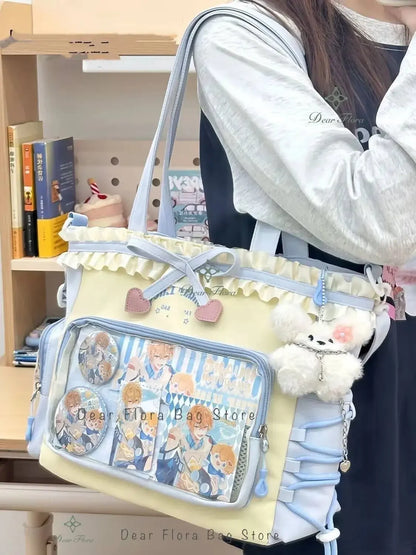 New Y2K Cute Japanese Ita Bag Lolita Girl Transparent Shoulder Tote Bag Large Capacity Crossbody Casual Bag DIY Display Handbags