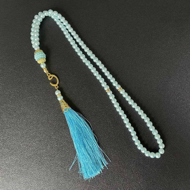 Muslim 99 Prayer Beads Tasbih Rosary Bracelet Islamic Misbaha Pearl Beads Tassel Necklace Ramadan Eid Jewelry for Women Men