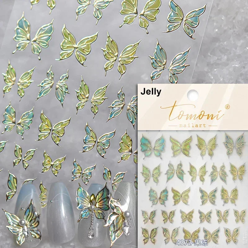 1pcs 5D Japanese Black Butterfly Nail Art Stickers Glitter Shiny Kawaii Self Adhesive Manicure Decorations Tool Decals Accessory