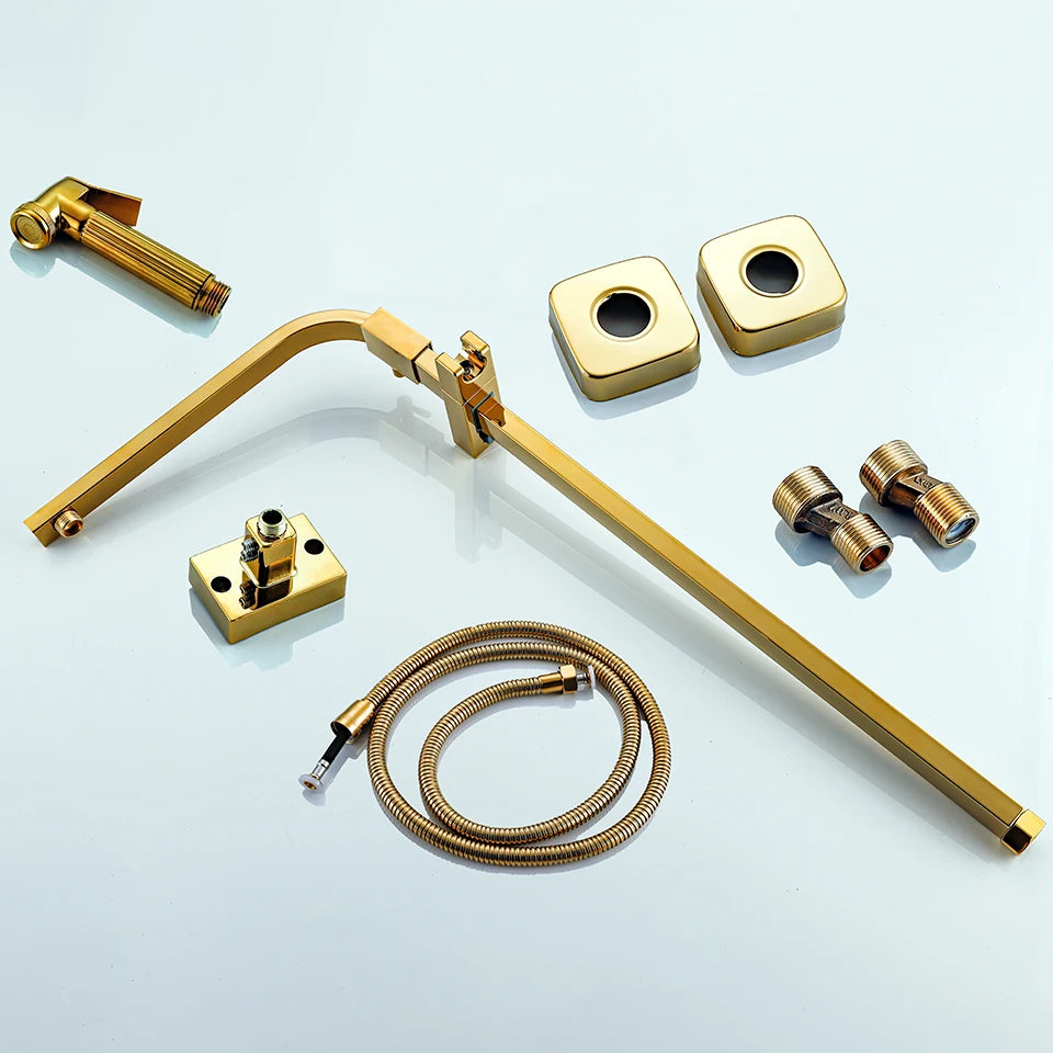 Gold Piano Digital Display Bathroom Shower Set Brass Bathroom Faucet Accessories Thermostatic Digital Bathroom Shower System