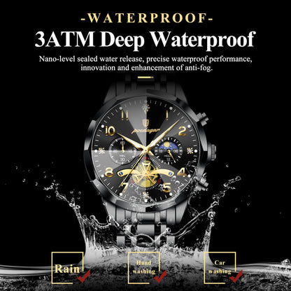 POEDAGAR Luxury High Quality Man Wristwatch Chronograph Stainless Steel Quartz Men's Watches Waterproof Luminous Men Clock Reloj