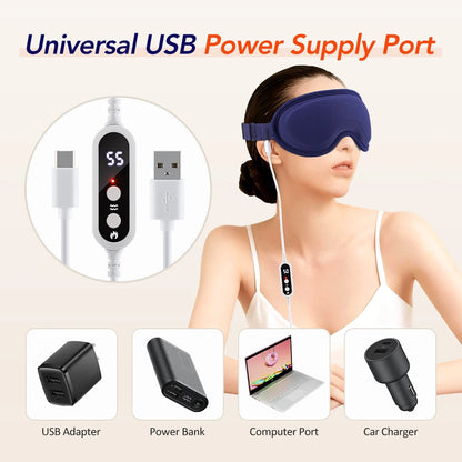 New Heated Eye Mask with 5-Level Hot Compress 6 Vibration Modes 3D Massage Sleep Shading Warm Mask Eye Compress for Relaxation