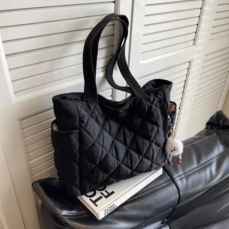 Cotton bag Rhombus large capacity women's hand-held tote bag commuter shopping versatile shoulder bag cross-border