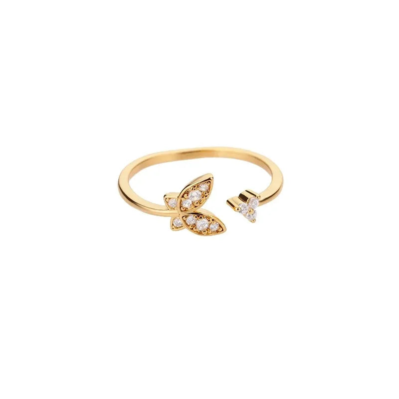 Cute Butterfly Rings For Women Gold Color Stainless Steel Geometric Opening Butterfly Ring Aesthetic Wedding Christmas Jewelry