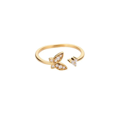 Cute Butterfly Rings For Women Gold Color Stainless Steel Geometric Opening Butterfly Ring Aesthetic Wedding Christmas Jewelry