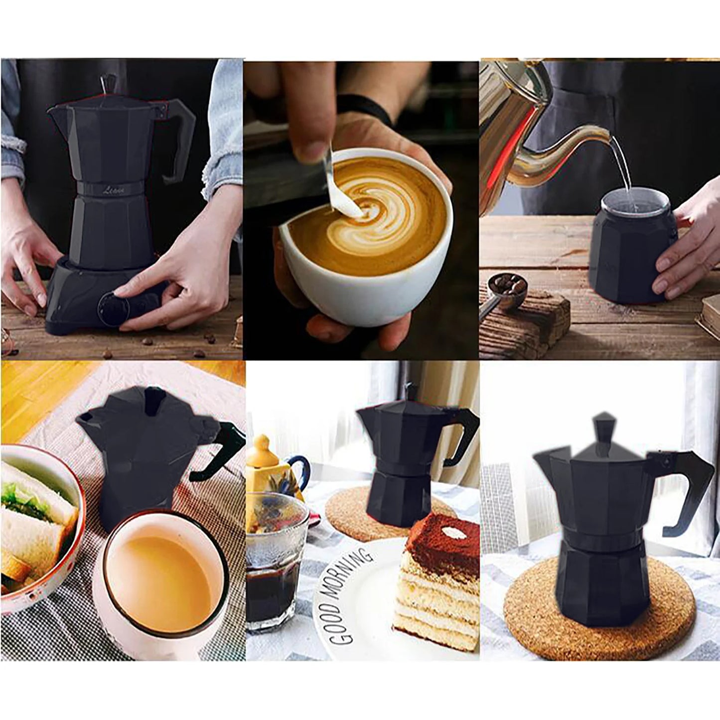 300 ml Electric Coffee Machine Aluminium Espresso Maker Mocha Espresso Pot with Separate Base
