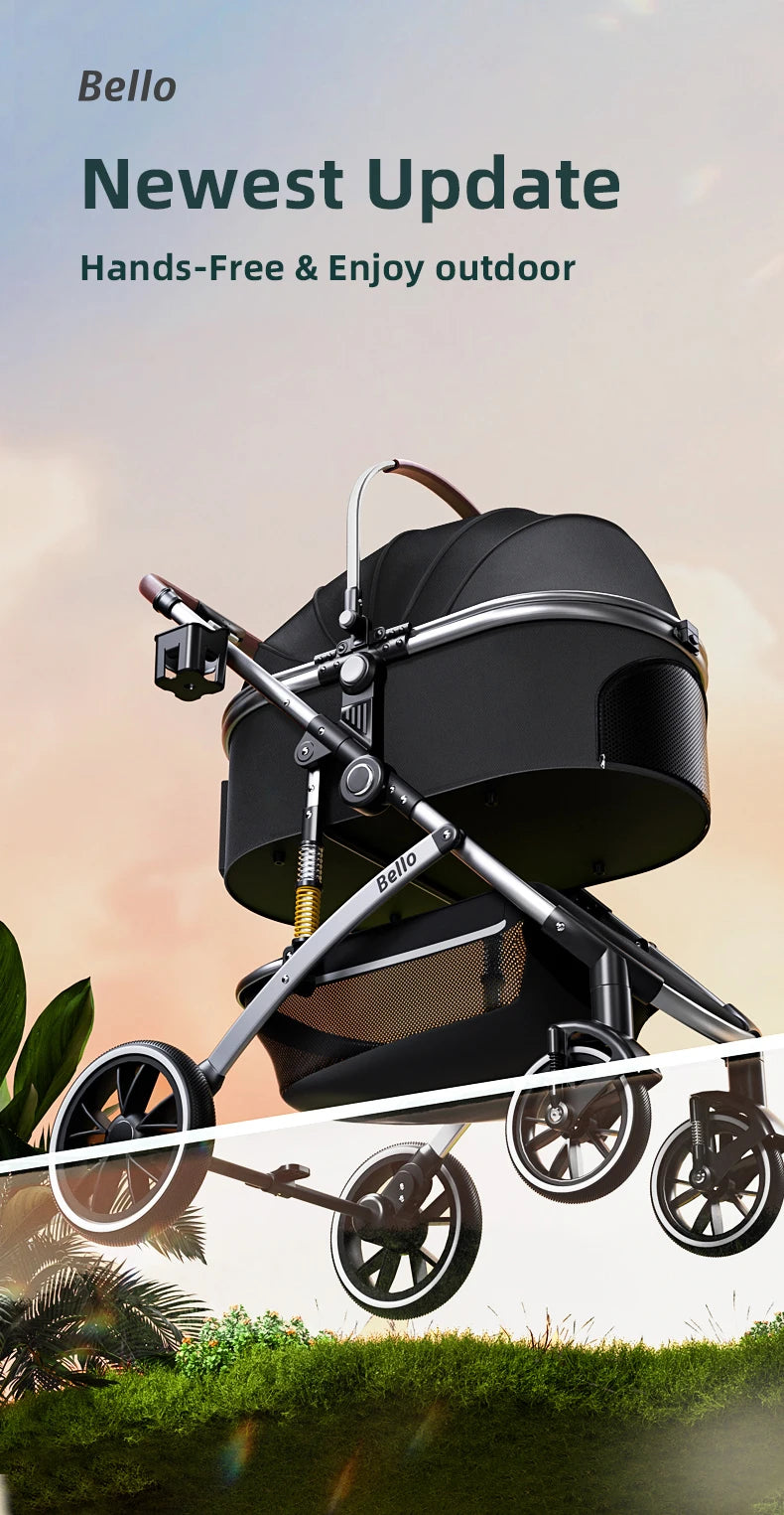 Plant Folding Travel Luxury Pet Stroller For Travel 4 Wheels Trolley Small Dogs & Cats