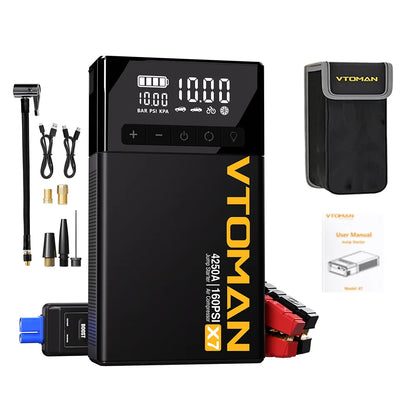 VTOMAN X7 4-in-1 Car Jump Starter 4250A - 160 PSI Air Compressor, 12V Car Battery Booster & Portable Power Bank