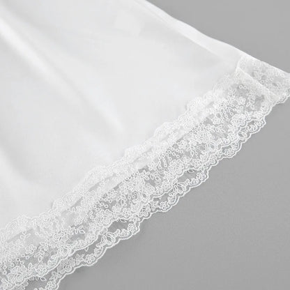 Elegant Satin Lace Patchwork Skirt Two-piece Set V Neck Short Sleeve Lace Up Tops Mini Skirts Suit 2026 New Party Daily Outfits