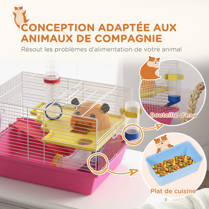 Multi-colored rodent Cage with platform, bottle of water, wheels, House, 34x27x25 cm, pink, rat cage, hamster cage, animals cage, hamster cage
