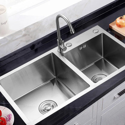 Stainless Steel Double Bowl Drop-in Kitchen Sink Noise Reduction Efficient Drainage Anti-Condensation Easy to Clean