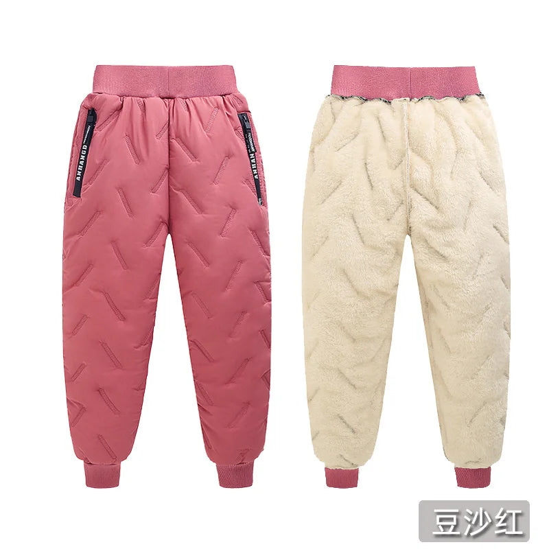 Winter Padded Pants Kids Thick Plus Velvet Warm Trousers Boys Lamb's Wool Cotton Long Pants Autumn Children Casual Sports Pants