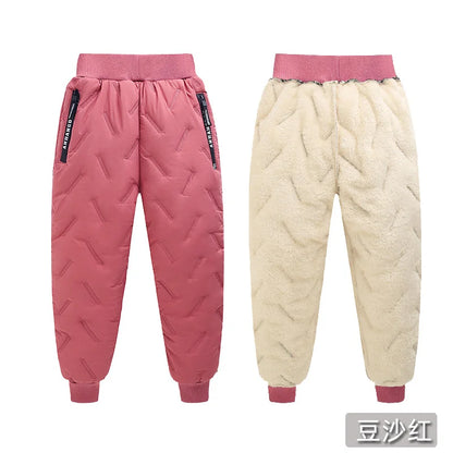 Winter Padded Pants Kids Thick Plus Velvet Warm Trousers Boys Lamb's Wool Cotton Long Pants Autumn Children Casual Sports Pants
