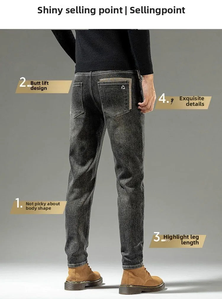 Spring Autumn 2025 Men's High-End Fashion Casual Pants Straight Leg Slim Fit Long Denim Jeans Handsome Cargo Casual Pants Men