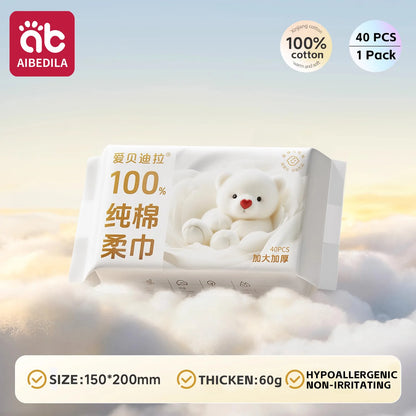 100% Cotton Dry Wipes Sensitive+ Newborn Baby Wipes, 3-In-1 Cleans Cares Protects Unscented Hypoallergenic Thick Facial Towels