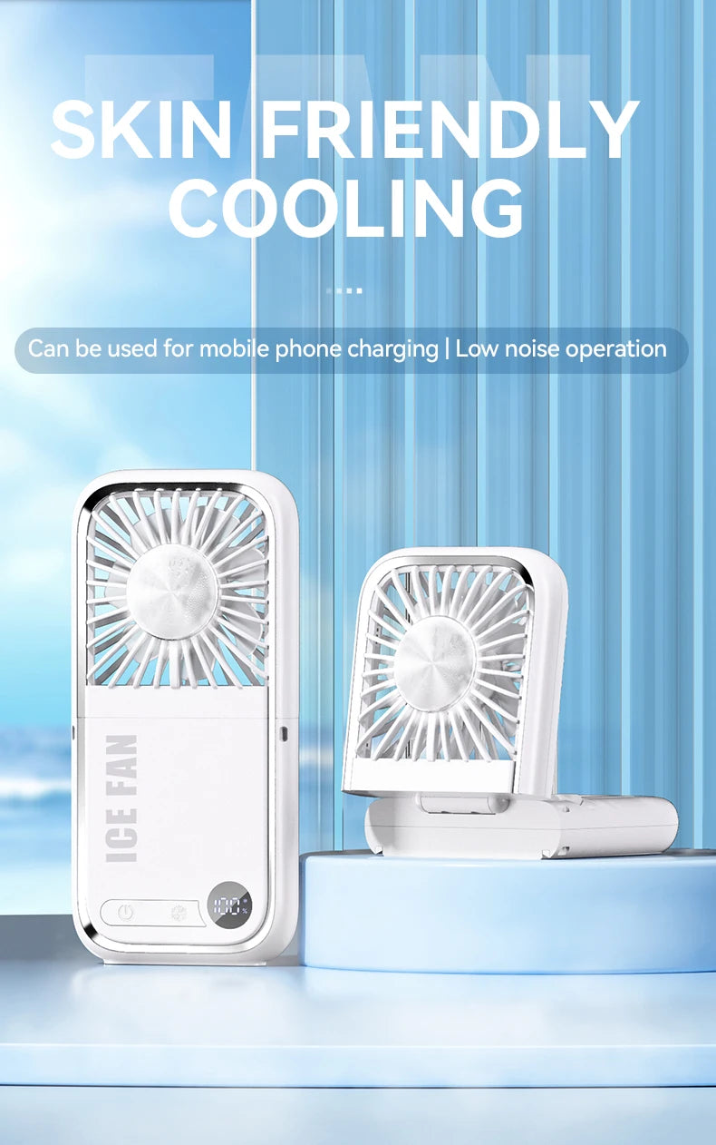 Multifunction Foldable Hand Fan USB Charging Mini Portable Hanging Neck Air Cooling Fan Semiconductor Refrigeration Small Fan