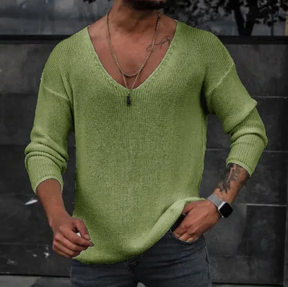 New 2026 Men's Casual Long Sleeve Knitted Sweaters Tops Solid Fashion Pullover Tops For Men Harajuku V-neck Streetwear Jumper