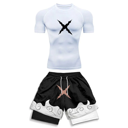 2025 Trendy Printed Compression Sports Suit Clothes Summer Men's Athletic Suit - Stylish Fitness Running Casual Two-Piece Set