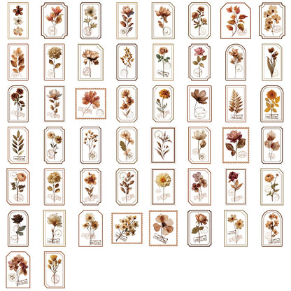 10/30/50pcs INS Style Retro Brown Flowers Stamp Stickers Aesthetic Decals DIY Luggage Motorcycle Bike Cartoon Decoration Sitcker