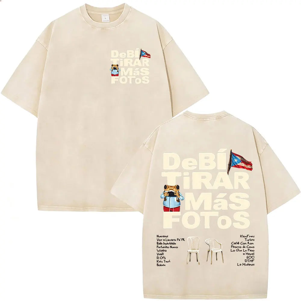 Rapper Bad Bunny Vintage Washed T Shirts Debi Tirar Mas Fotos DTMF T-shirts Men's Clothing Fashion High Quality T-shirt Couples