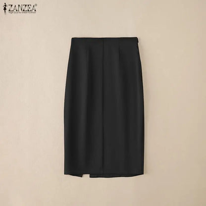 ZANZEA Women's High Waist Pencil Midi Skirt Office Lady Elegant Side Split Bodycon Skirts Casual Solid Color Woman Bottoms S-3XL