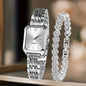 2PCS/Set Fashion Rectangle Women Quartz Watch Ladies Roma Dial Wristwatches Rhinestone Bracelet Set Reloj Mujer Girls Clock Gift