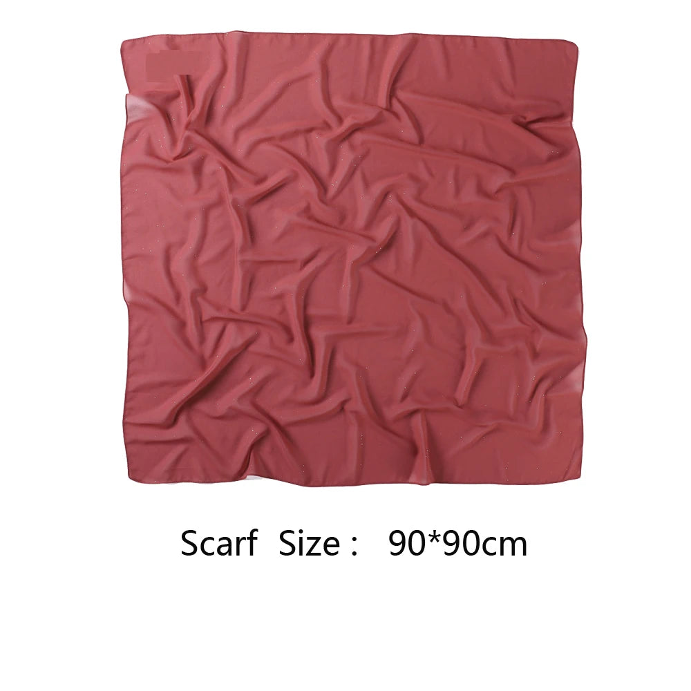 90*90cm Square Chiffon Hijab Scarf Women Solid Color Muslim Soft Head Scarf Islamic Shawls and Wraps Headband Musulman Scarves