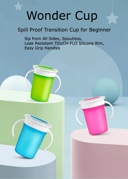 Baby Water Cups 360 Degrees Rotated Baby Learning Drinking Cup with Double Handle Flip Lid Leakproof Infants Water Cups Bottle