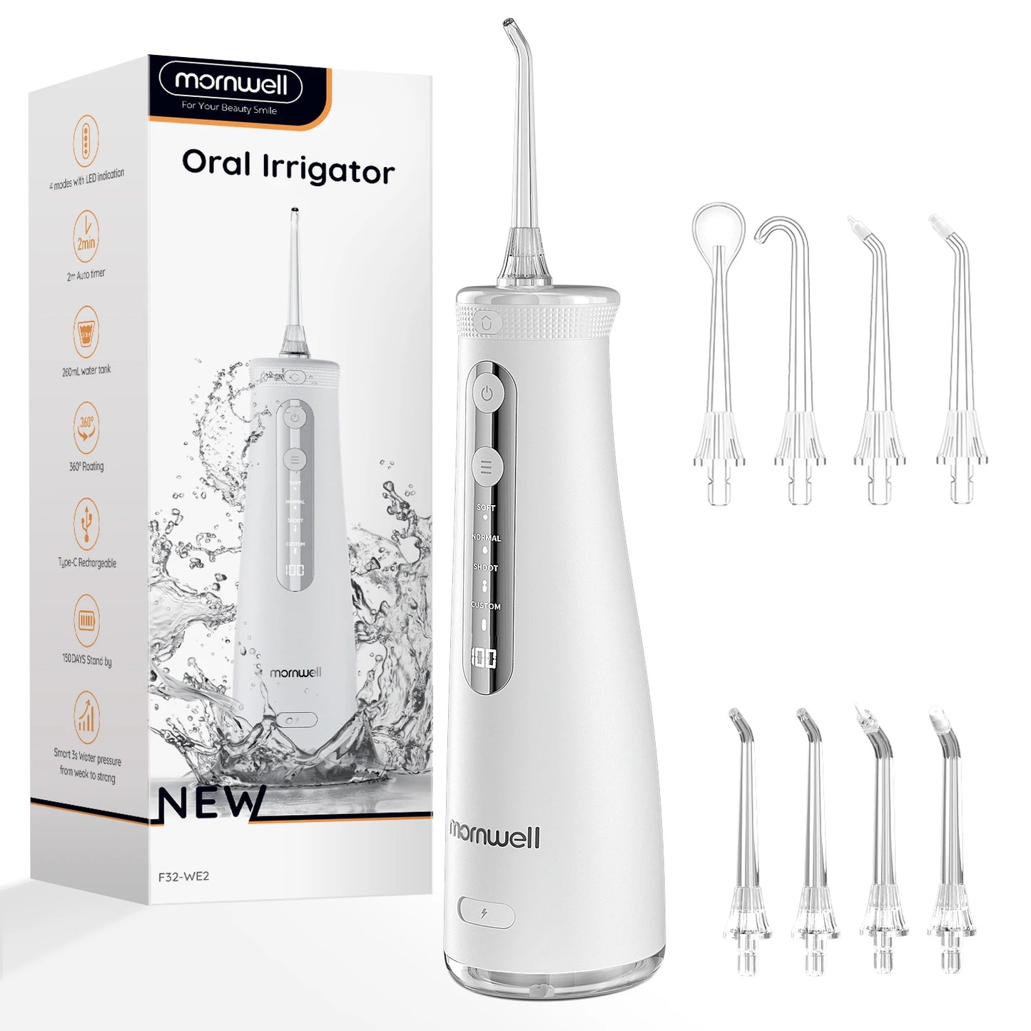 Mornwell F32 Water Floss Oral Teeth Whitening Home Appliance Sonic Water Flosser 260ML Tank Teeth Cleaner Oral Water Jet