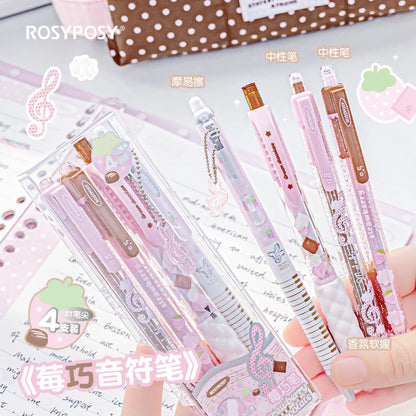 4Pcs Cute Kawaii Gel Pens Set Aesthetic 0.5mm Fine Point Retractable Pens for School Office Writing Sweet Chocolate Stationery