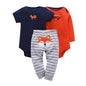 Lovely Baby Boy bodysuits 3Pcs/sets Long Sleeved Clothes PP Pant Cotton Infant Sporty Girl Short Sleeved Bodysuits