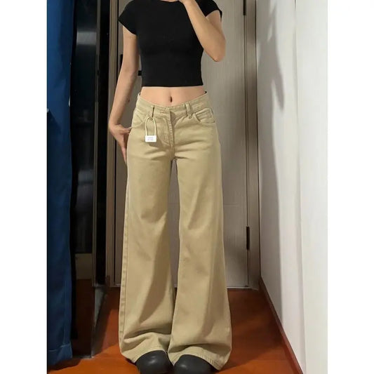 American Vintage Flared Jeans Women New Low Waist Loose Khaki Straight Leg Floor Length Versatile Denim Pants Bootcut Trousers