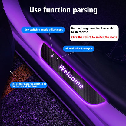 Customized Carbon fiber Car Logo Door Illuminated Sill Light Projector Lamp Power Moving LED Welcome Car Scuff Plate Pedal Light