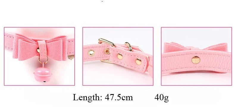 6 Colors Sexy PU Leather Bowknot Necklace Collar With Bell Bdsm Cosplay Slave For Women Bondage Gothic Choker Exotic Accessories