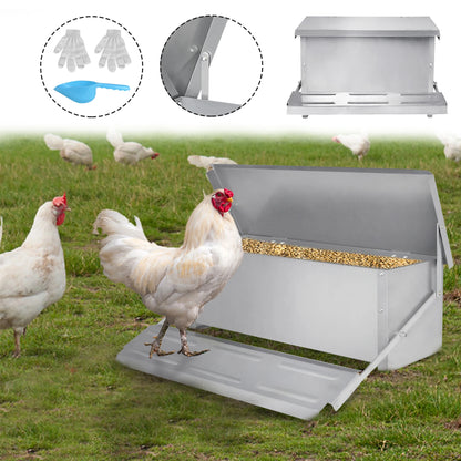 10kg Pedal‑Operated Automatic Chicken Feeder Galvanized Steel Rain‑Resistant Poultry Feeder Prevent Rodents Wild Birds Stealing Feed For Backyard Farm