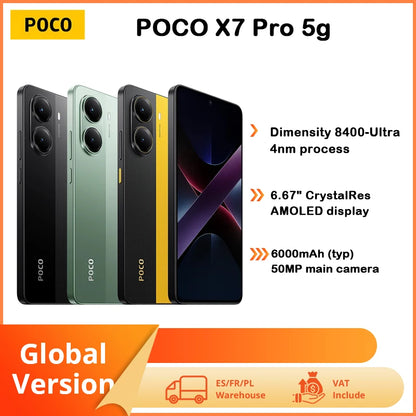 POCO X7 Pro 5G Smartphone AMOLED Screen 120Hz 90W Charging 256GB 6000mAh Battery, Cheap 108MP Camera Phone + Fast EU Delivery