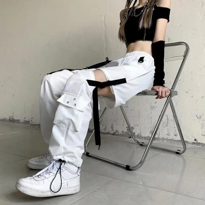 Casual Pants Women Cargo Korean Style Solid Spring Young Ladies Elastic Waist Popular Street Wear  Simple Ins Cozy Cool