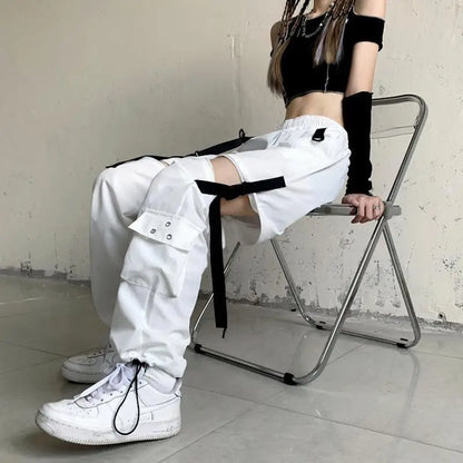 Casual Pants Women Cargo Korean Style Solid Spring Young Ladies Elastic Waist Popular Street Wear  Simple Ins Cozy Cool