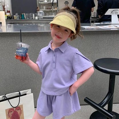 2-8 Years Summer Girls Clothing Set Casual Outdoor Short Sleeve Polo T-shirt +Pants 2Pcs Suit For Kids Children Comforts Outfit