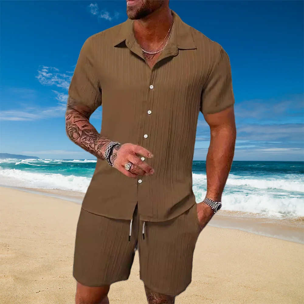 Ice Silk Cool Summer Men's Solid Color Polo Casual Loose Short Sleeve Shorts Sport Set Beach Surfing Ultra-thin Ultra Light