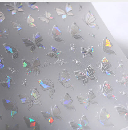 Shiny Jelly Butterfly Charming Golden Gradient Bowknot 5D Self Adhesive Nail Art Sticker Flower Petal Rhinestone Manicure Decals