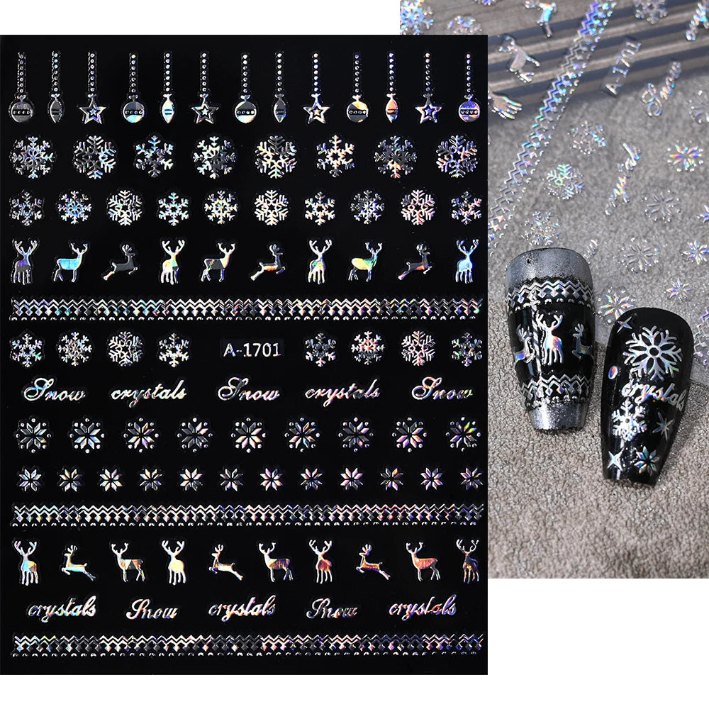 1sheet 3D White Snowflakes Nail Stickers for Christmas Winter Snow Flower Self-adhesive Nail Art Decals DIY Manicure Decorations
