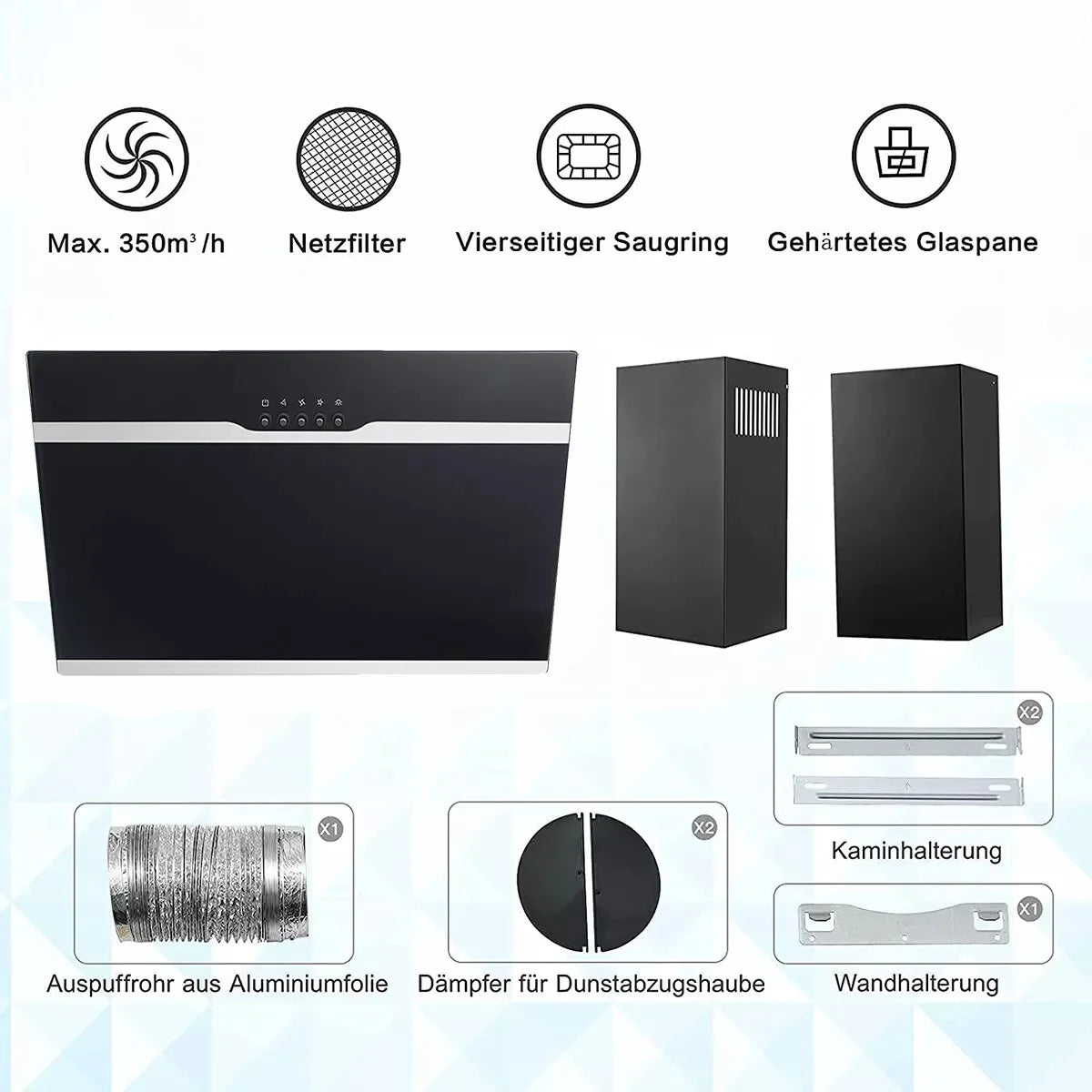 TopStrong Wall Mount 60 cm Stainless steel Easy Clean Filters Black Extractor Hood YYWH4060