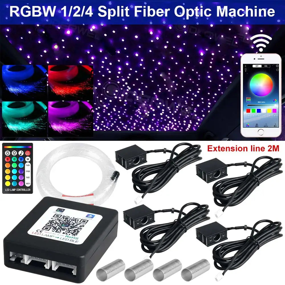 RGBW 1/2/4 split machine Car Roof Star Light APP Control Fiber Optic Star Ceiling Light Starry Sky ceiling for Car Home