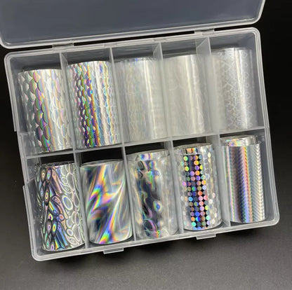 10 Patterns New Metal Nail Foils for Transfer Paper Stickers Floral Chameleon Nails Wraps DIY Water Marble Nail Art Decorations